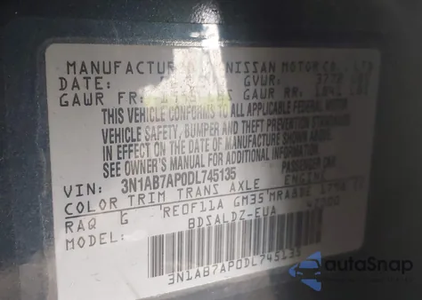 2013 Nissan Sentra Sv из США, поврежденный, VIN 3N1AB7AP0DL745135